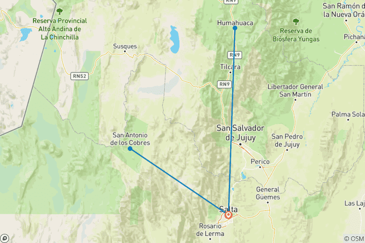 Karte von 4 Tage in Nordargentinien: Salta und Zug zu den Wolken