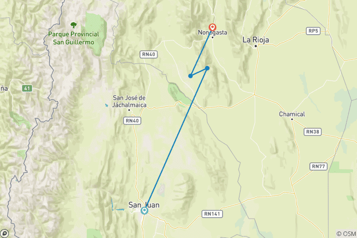 Kaart van Argentinië – geloofswegen – San Juan & La Rioja