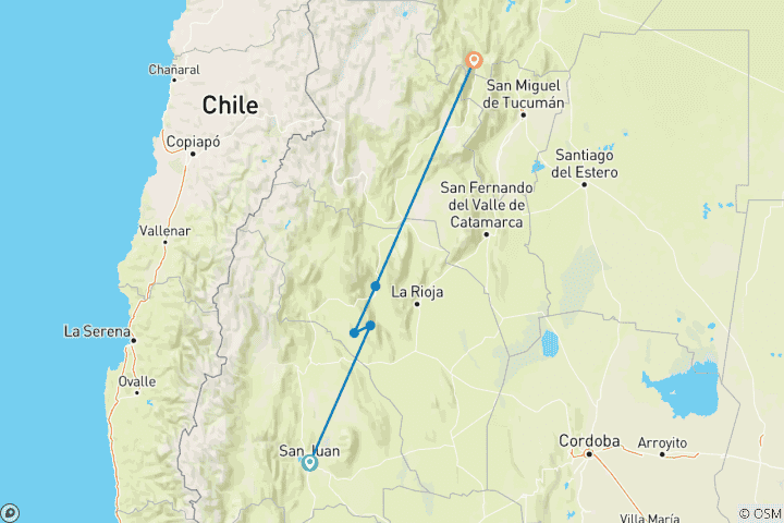 Carte du circuit Argentine - Route 40 : San Juan, La Rioja, Catamarca, Tucuman et Salta