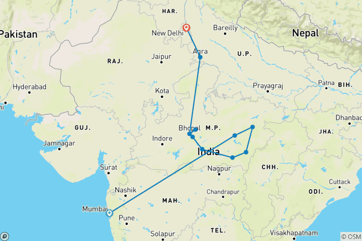 Map of Tiger Tracks and Timeless Monuments Journey