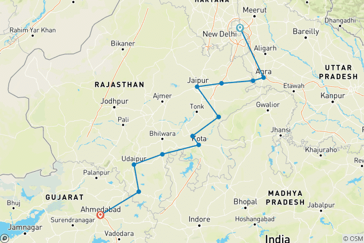 Carte du circuit Trésors intemporels : Découverte de Delhi à Ahmedabad