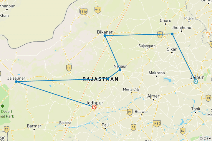 Map of Golden Sands Odyssey: Jaipur to Jodhpur Exploration