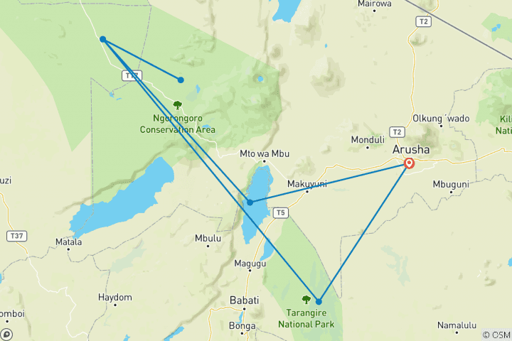 Map of 9-Days Best of Tanzania Northern Circuit Wildlife Private Safari  - Mid-range