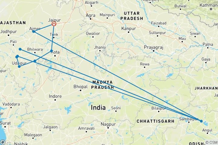Carte du circuit Le Rajasthan royal : Expédition dans les forts, les palais et les villages