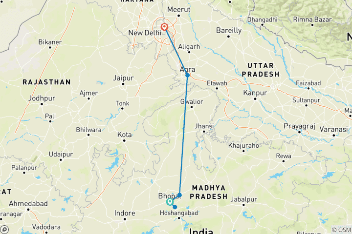 Map of Timeless Treasures Expedition: Bhopal to Delhi