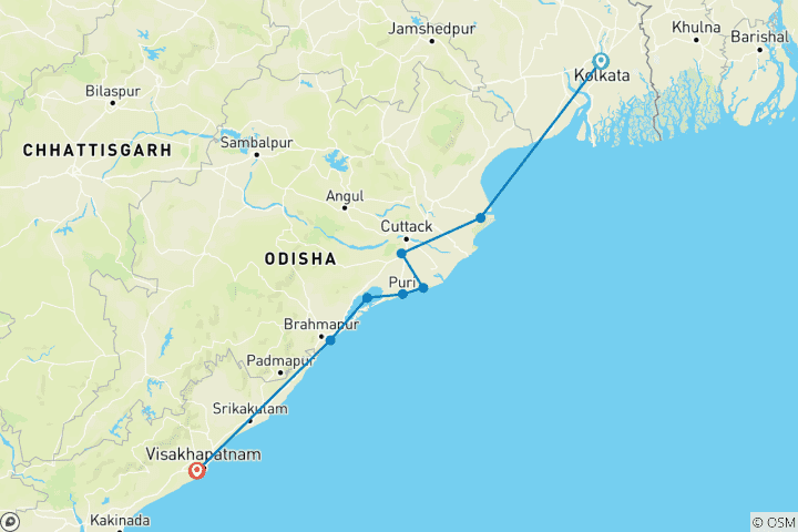 Karte von Eastern Marvel Expedition: Kolkata nach Vizag über Land