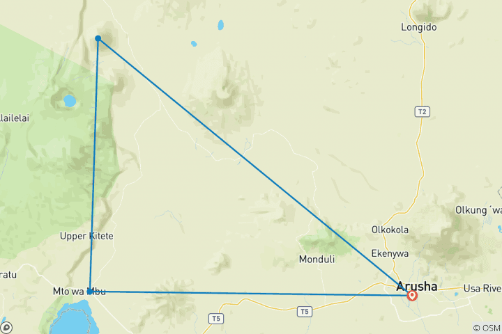 Map of 3 Days Oldoinyo Lengai climbing