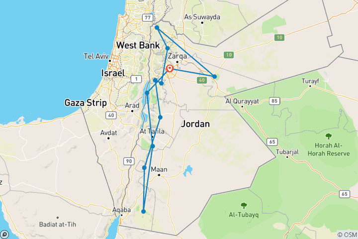 Carte du circuit Circuit culturel et d'aventure en Jordanie