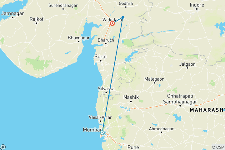 Map of Western Wonders Expedition: Mumbai to Vadodara