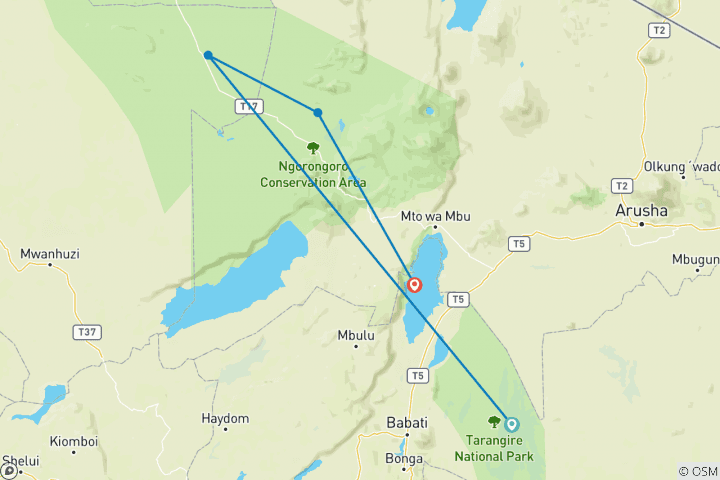 Mapa de Safari clásico de 7 días en Tanzania