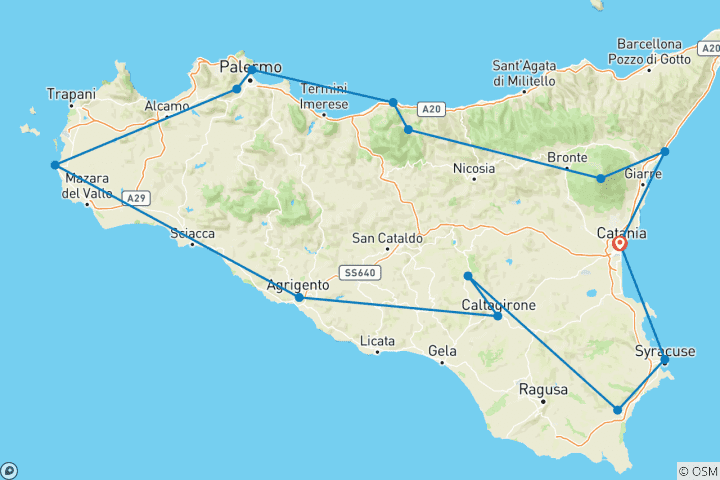 Carte du circuit Réveillon du Nouvel An avec les secrets siciliens 25/26 - 8 jours en Sicile