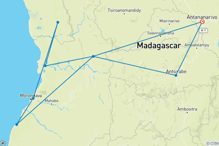 Kaart van Tocht over de Tsiribihina rivier naar de beroemde Tsingy verovering