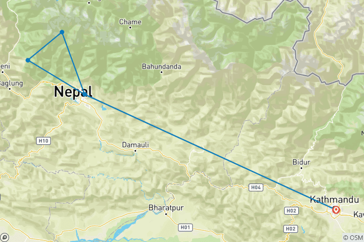 Mapa de Campamento base del Annapurna y pico de la Tienda