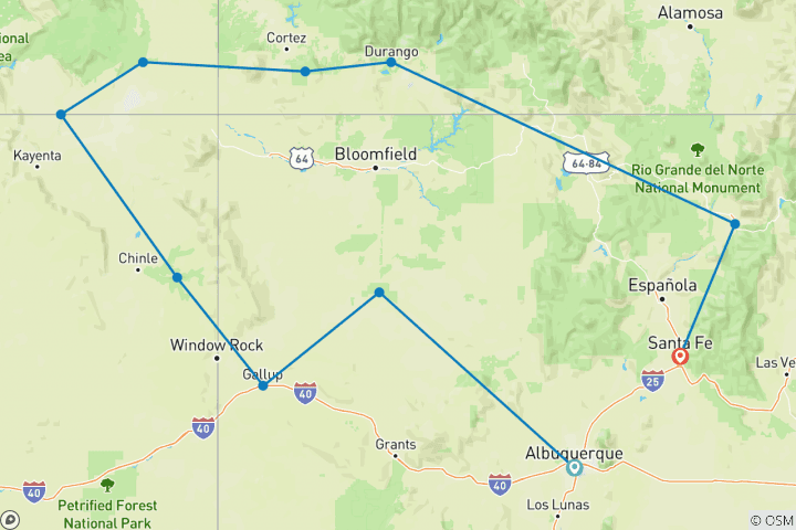 Map of Southwest Native Trails (Balloon, End Albuquerque, 12 Days)