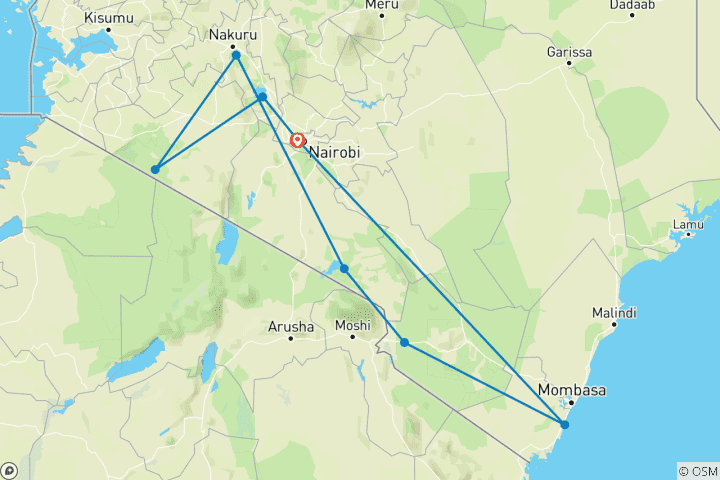 Map of 10-Day Budget Luxury Masai Mara Kenya Safari - Affordable Wildlife Trip & Beach