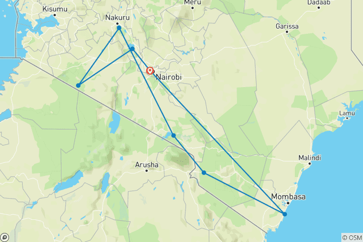 Kaart van Kenia – luxueuze budget-safari in Maasai Mara – met strandverblijf – 10 dagen