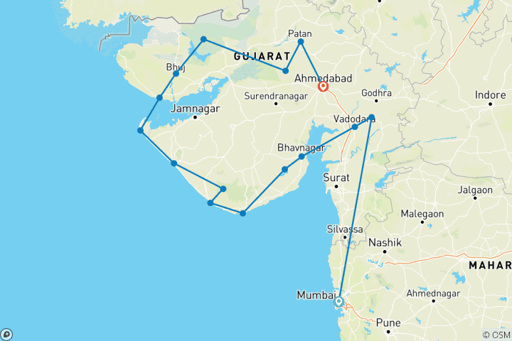 Map of Mumbai to Ahmedabad Cultural Craft Expedition