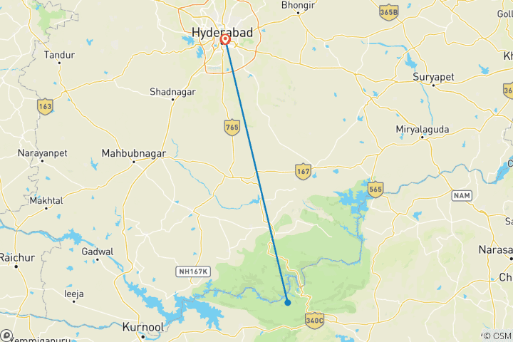 Map of Temple Tales: Hyderabad to Srisailam Sacred Journey