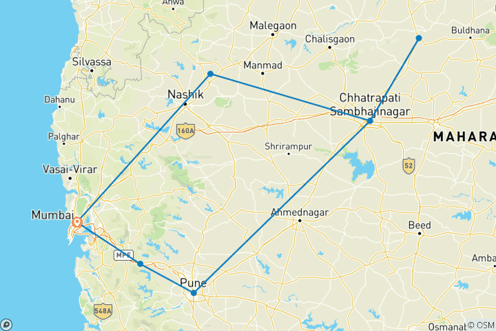 Map of Pilgrimage to Three Jyotirlingas & Ancient Caves