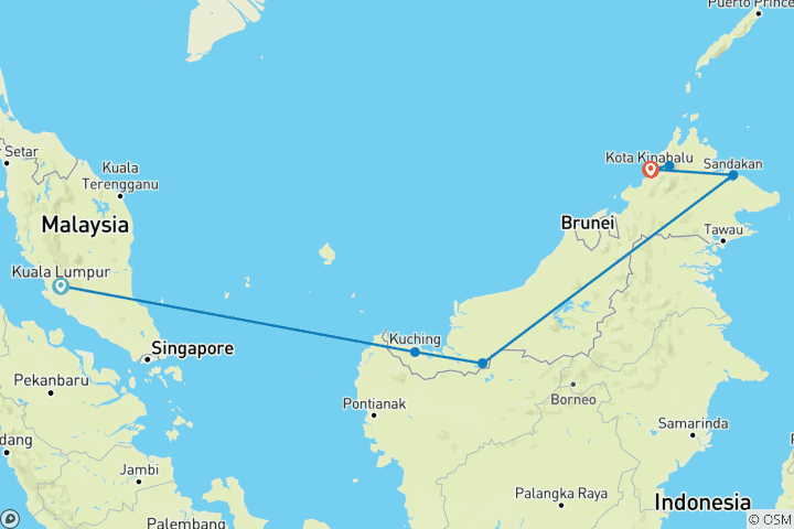 Map of IN-DEPTH BORNEO & MALAYSIA TOUR