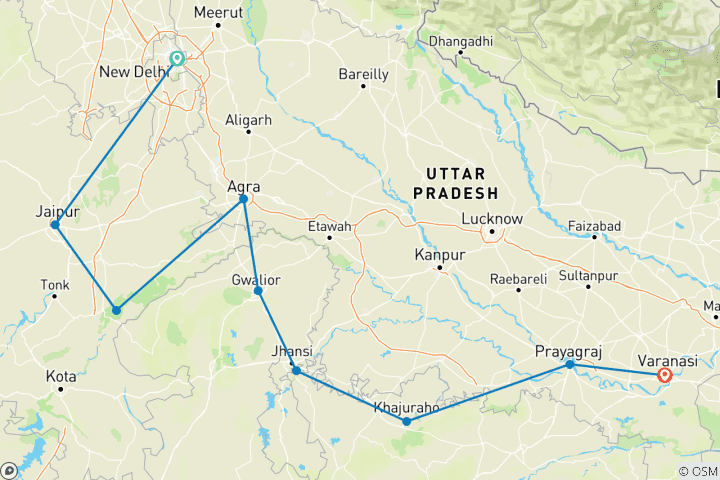 Carte du circuit Splendeurs du Nord - Taj, Ghats et Tiger