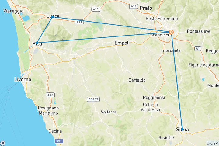 Carte du circuit Circuit privé sur mesure de 5 jours en Toscane avec des hôtels 4 étoiles
