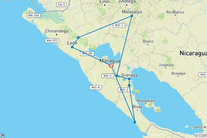 Carte du circuit Meilleur circuit sur mesure au Nicaragua avec départ quotidien