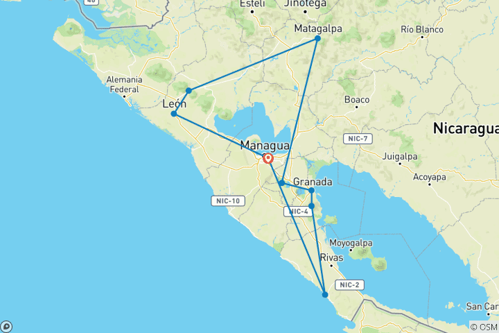 Carte du circuit Circuit sur mesure de 13 jours au Nicaragua avec départ quotidien
