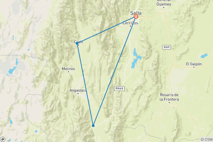 Map of 4 Days tailor-made trip.  Salta & Cafayate. Among Valleys, Gores and Vineyards.