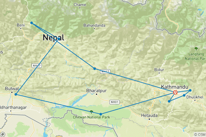 Map of Nepal Unveiled: 13 days of Hiking, Rafting, Wildlife Encounters, and Culture