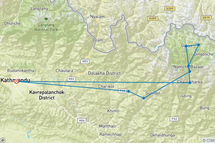 Mapa de Travesía de Jiri al campamento base del Everest