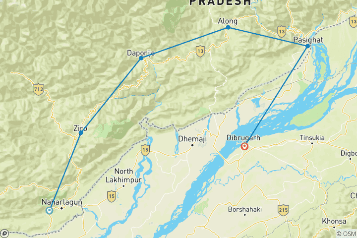 Kaart van Culturele paden van Arunachal – een reis door inheemse dorpen