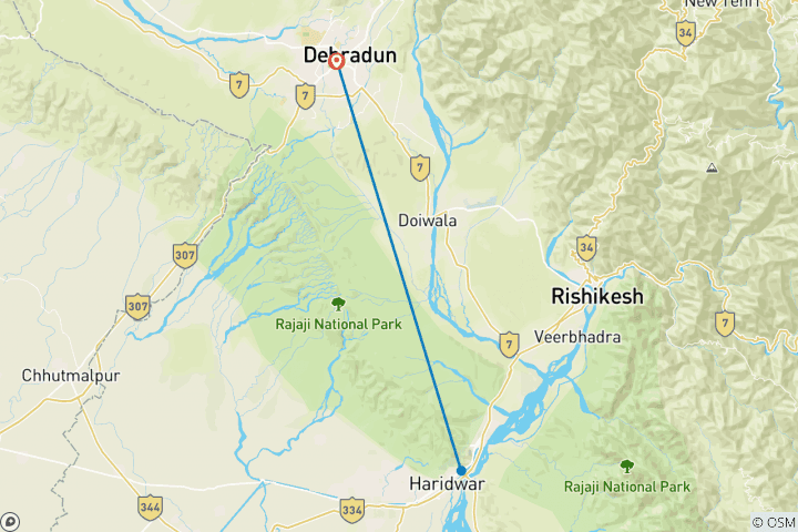 Karte von Dehradun nach Haridwar Arirport Transfers, Hotel, Besichtigungen