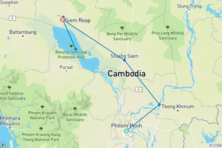 Carte du circuit Circuit des points forts du Cambodge