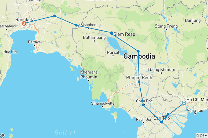 Map of 16-DAY THAILAND, CAMBODIA & VIETNAM CYCLING TOUR