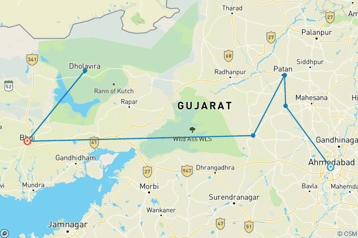 Karte von Gujarat Archäo-Natur Abenteuer