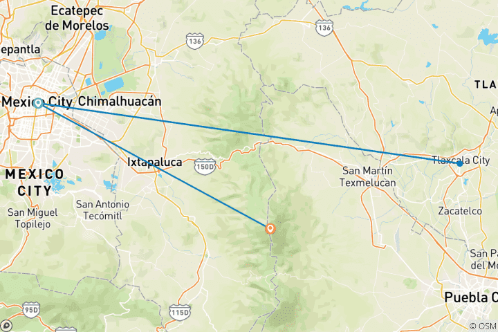 Karte von Mexiko-Stadt: Wandern auf mächtigen Vulkanen