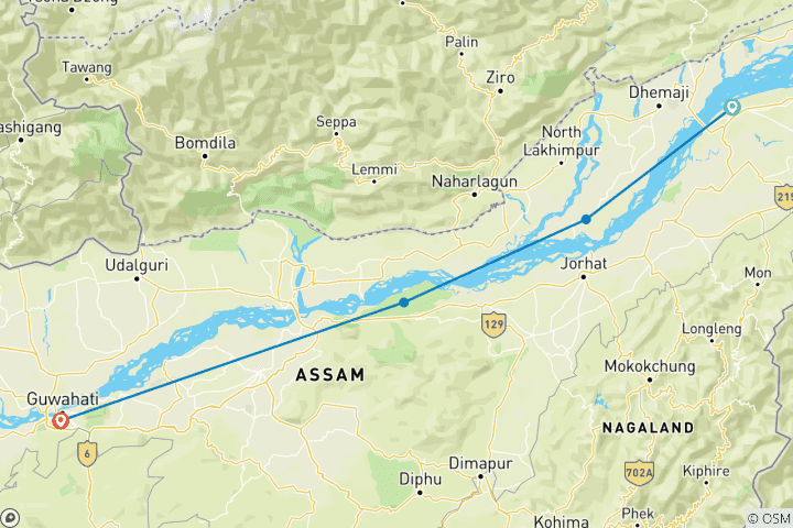 Map of Rhinos & Riverbanks Expedition: Dibrugarh to Guwahati