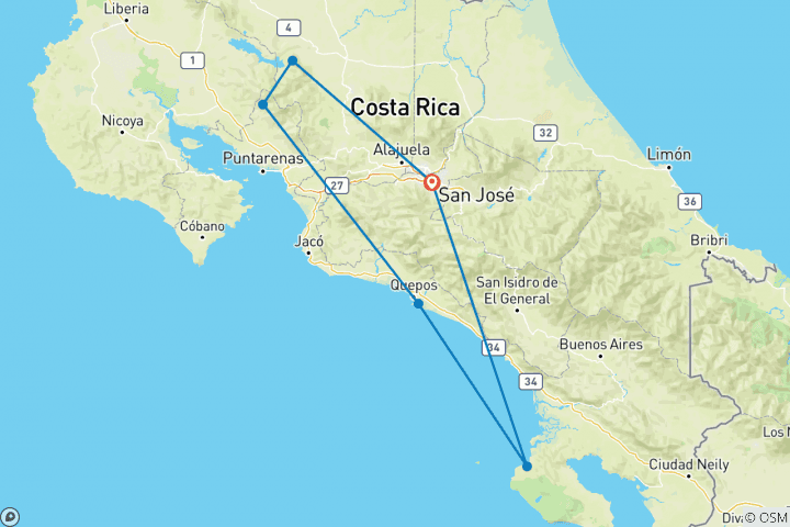 Carte du circuit Exploration de la faune et de la flore du Costa Rica