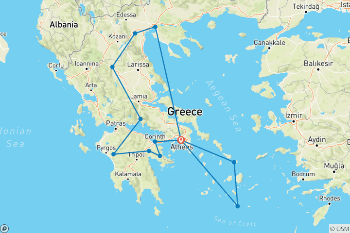 Carte du circuit Circuit de 15 jours : Découvrez les joyaux cachés de la Grèce antique avec Mykonos et Santorin