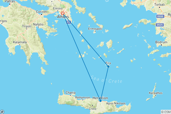 Carte du circuit Circuit de 3 jours à Santorin et en Crète avec Knossos et coucher de soleil sur le volcan