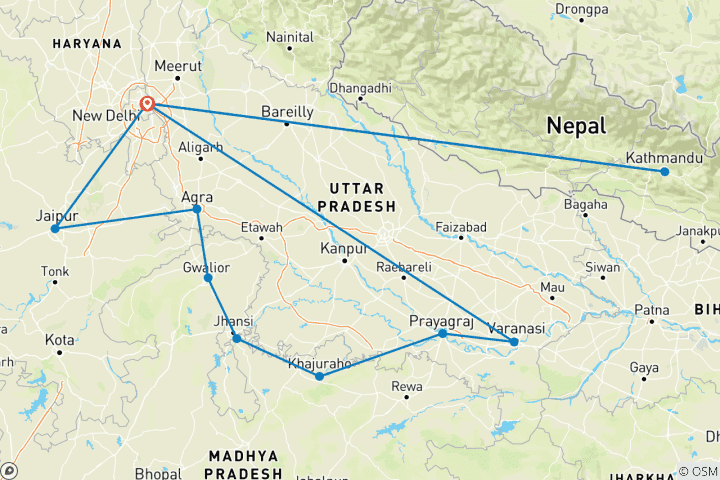 Map of Classic North India & Nepal