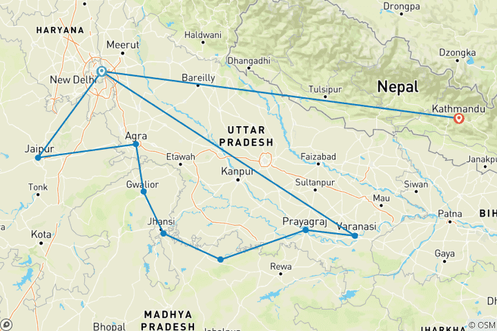Carte du circuit Classique Inde du Nord et Népal