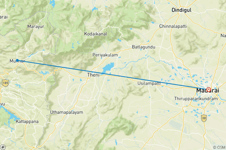 Karte von Majestätischer Ausflug von Madurai nach Munnar