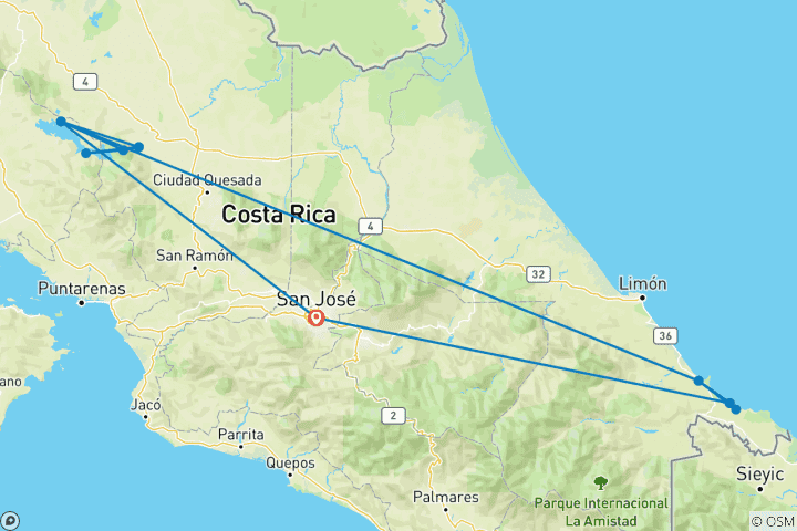Kaart van Costa Rica: Strand & Vulkaan (Autoreis)