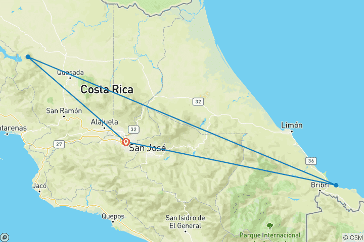 Map of Costa Rica: Beach & Volcano (Self-Drive)