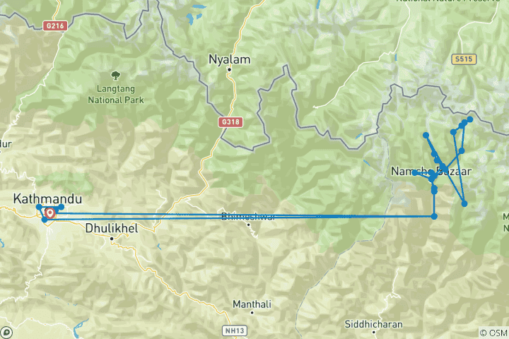 Mapa de Excursión al campamento base del Everest y Gokyo con Cho la Pass - 18 días