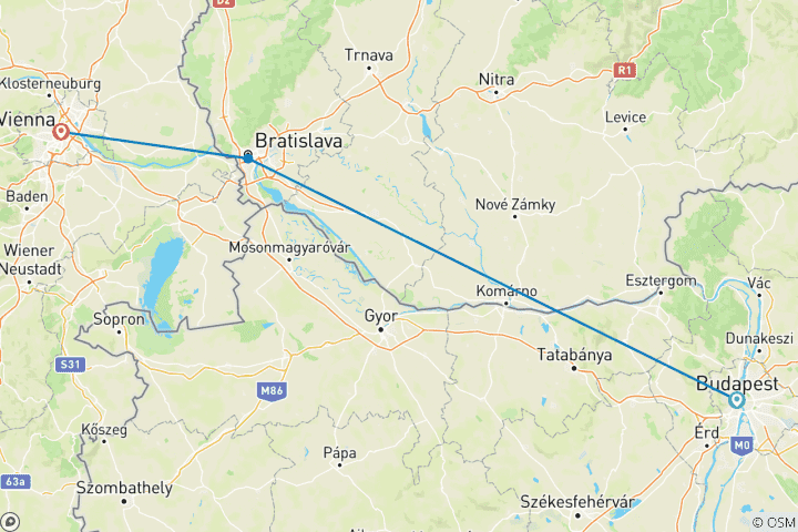 Carte du circuit Noël sur le Danube 2025|2026 - 5 jours (from Budapest to Vienne)