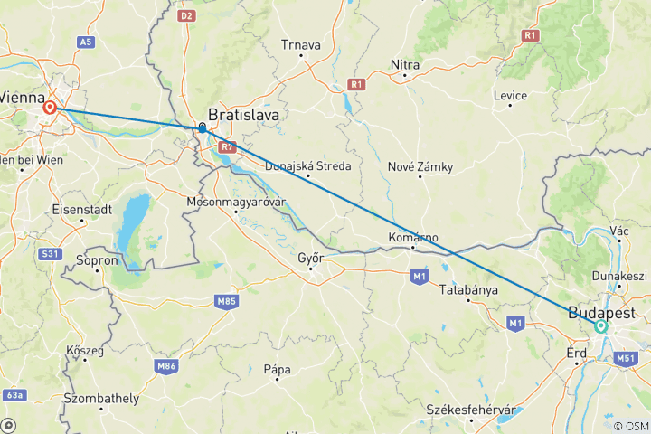 Carte du circuit Noël sur le Danube 2024|2025|2026 - 5 jours (from Budapest to Vienne)