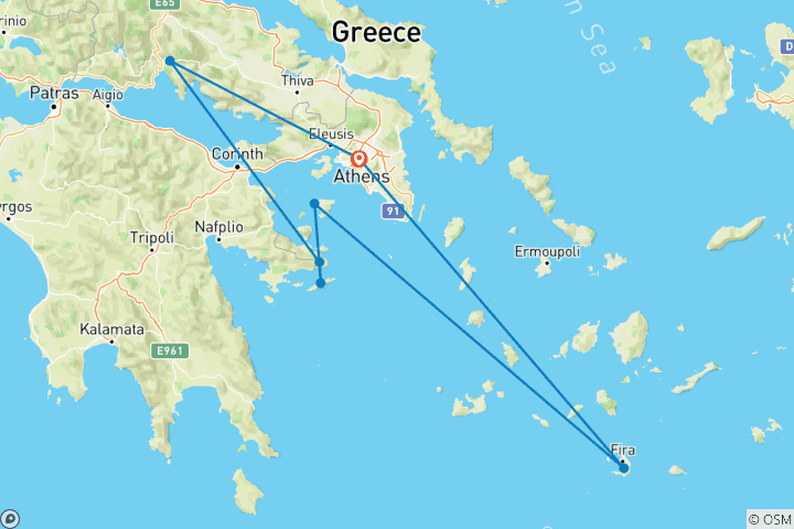 Carte du circuit Circuit de 6 jours à Athènes, Delphes, Santorin et croisière dans les îles Saroniques